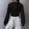 Amazon cross-border women's clothing streetwear design sense hoodie for autumn and winter slimming short faux two-piece top details Picture